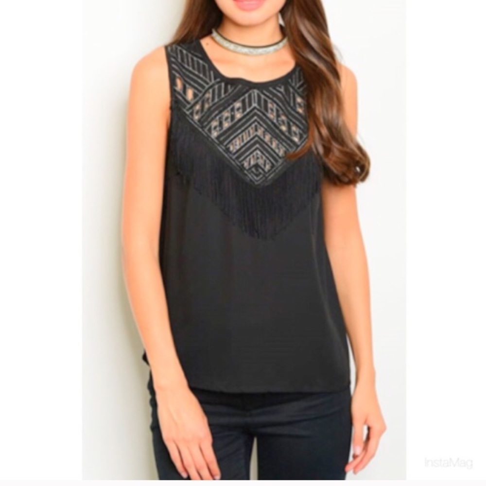 Black beaded fringe tank